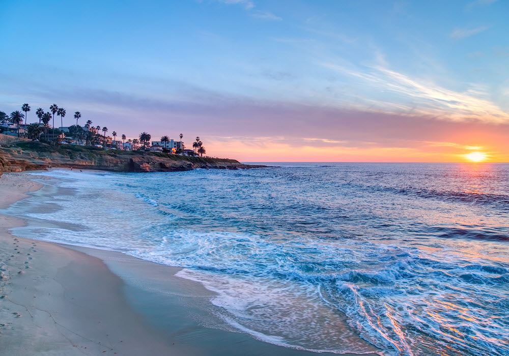 Sunset at La Jolla Beach in California.