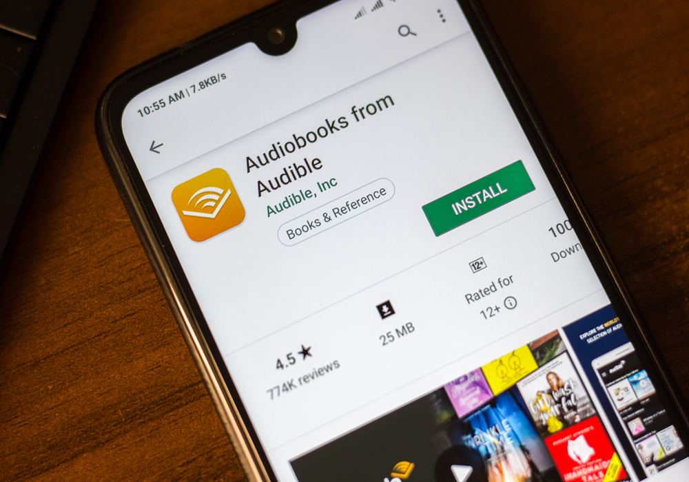 Phone screen featuring mobile app called Audiobooks from Audible