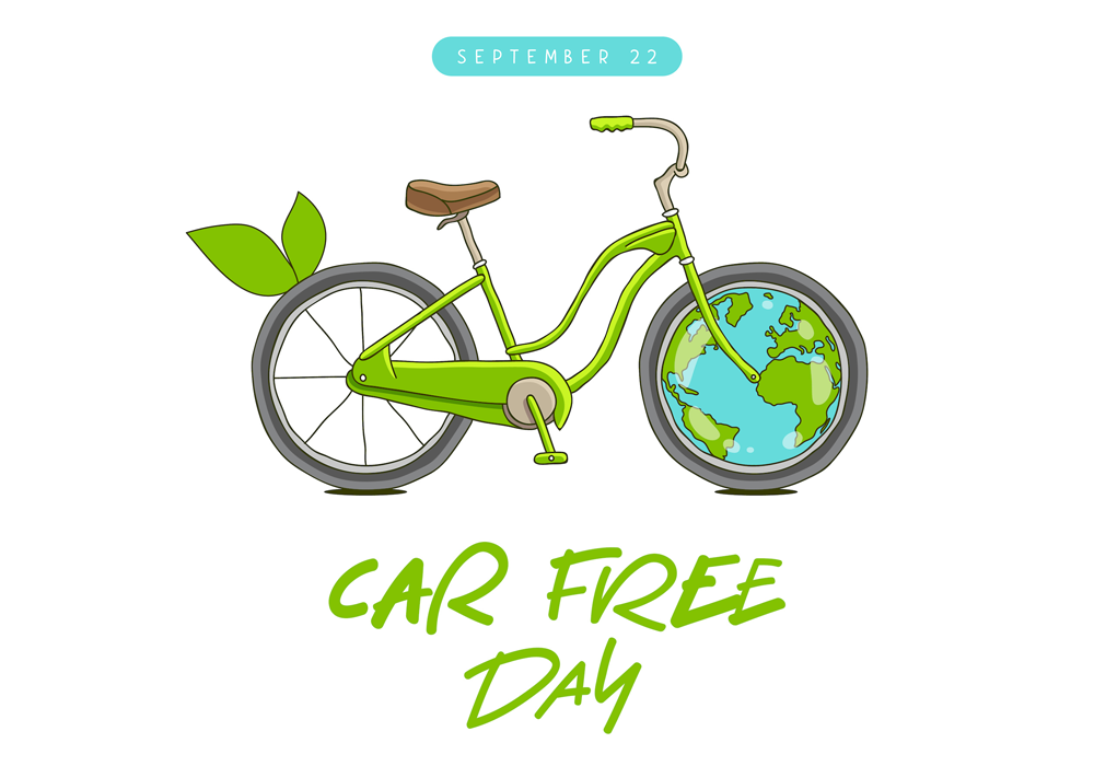 Green bicycle for Car Free Day with Earth as a wheel