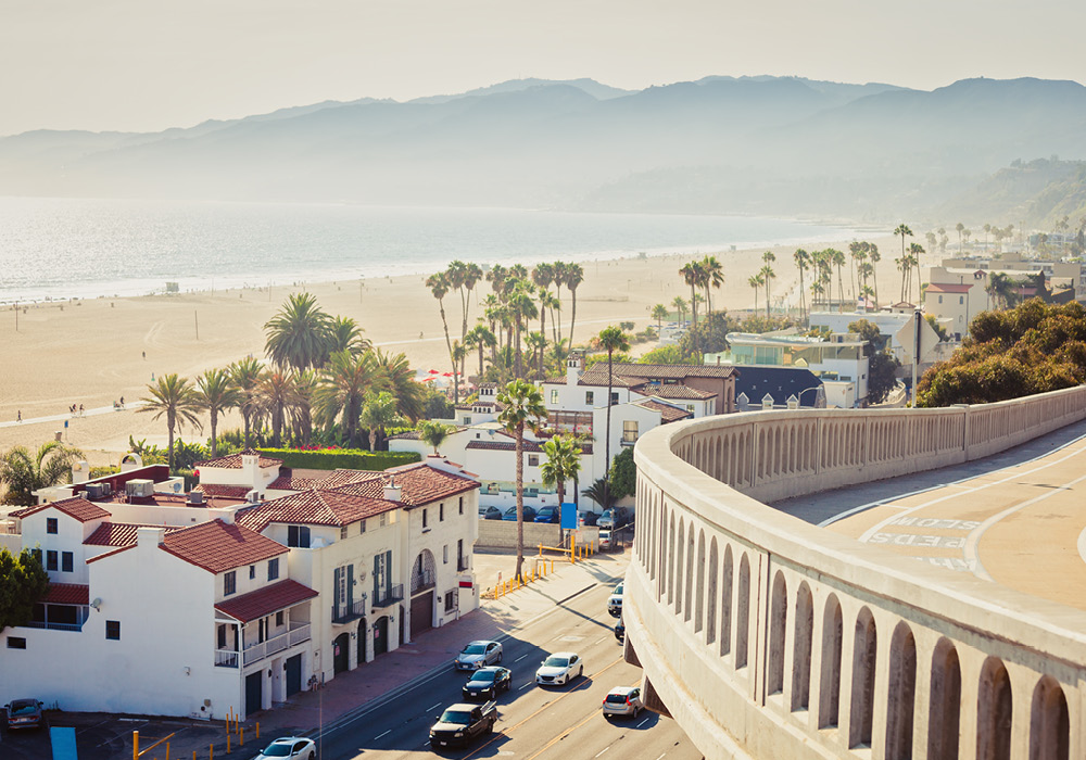 Balcony view of a beach in West Los Angeles.