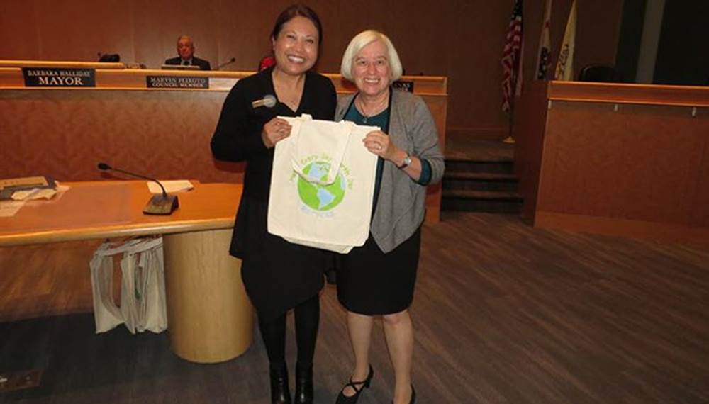 employee being recognized for her sustainability work